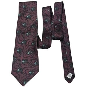 Cellini Collection 100% Silk Tie – Burgundy & Teal Abstract Swirl Pattern